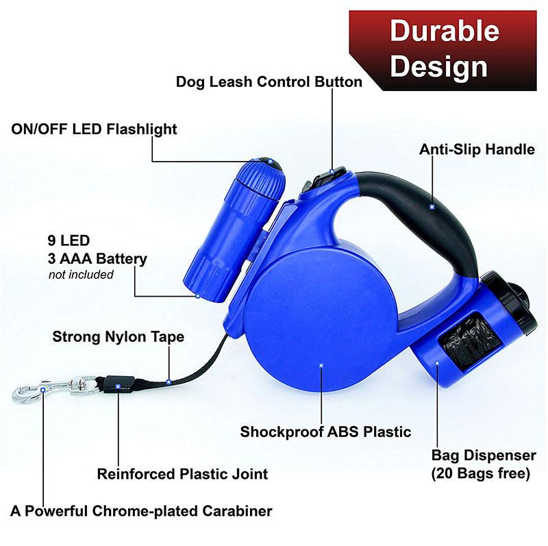 NightWalk LED Retractable Dog Leash — 4.5M with Waste Bag Dispenser