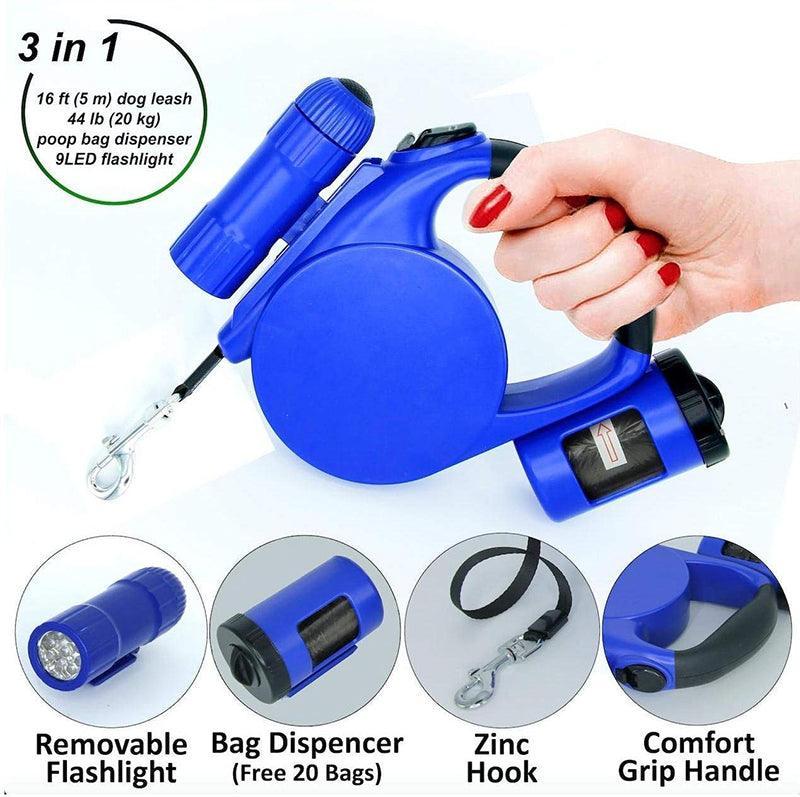 NightWalk LED Retractable Dog Leash — 4.5M with Waste Bag Dispenser