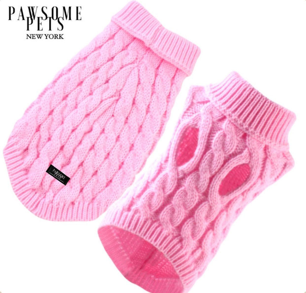 Extra Warm Cable Knit Turtleneck Sweater for Dogs & Cats — Pink