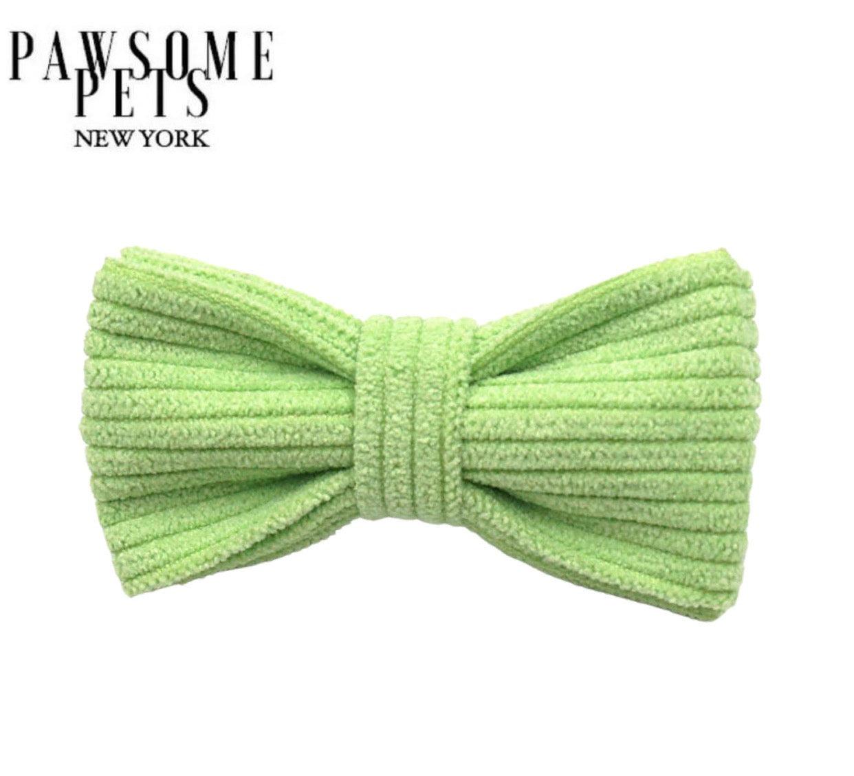 Handmade Dog Bow Tie — Bean Green Cotton, Velcro Collar Attachment