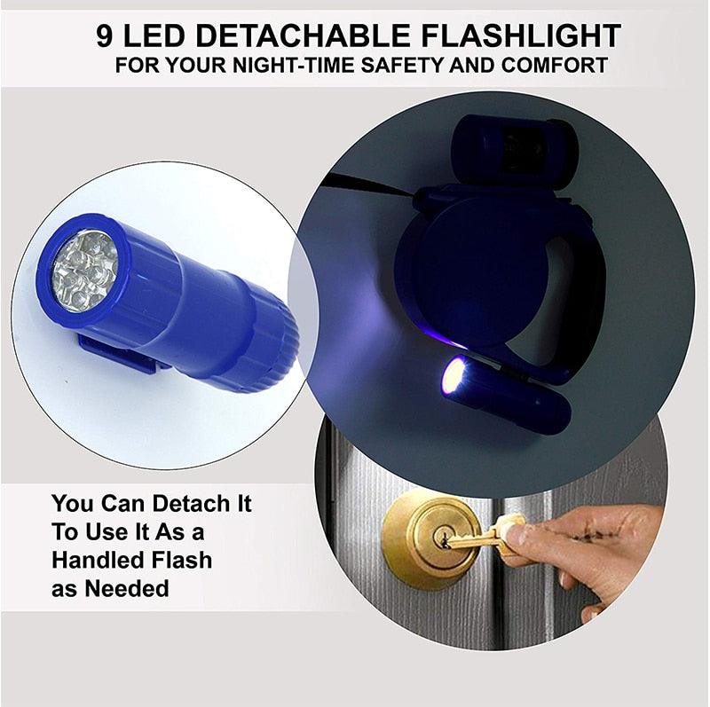 NightWalk LED Retractable Dog Leash — 4.5M with Waste Bag Dispenser