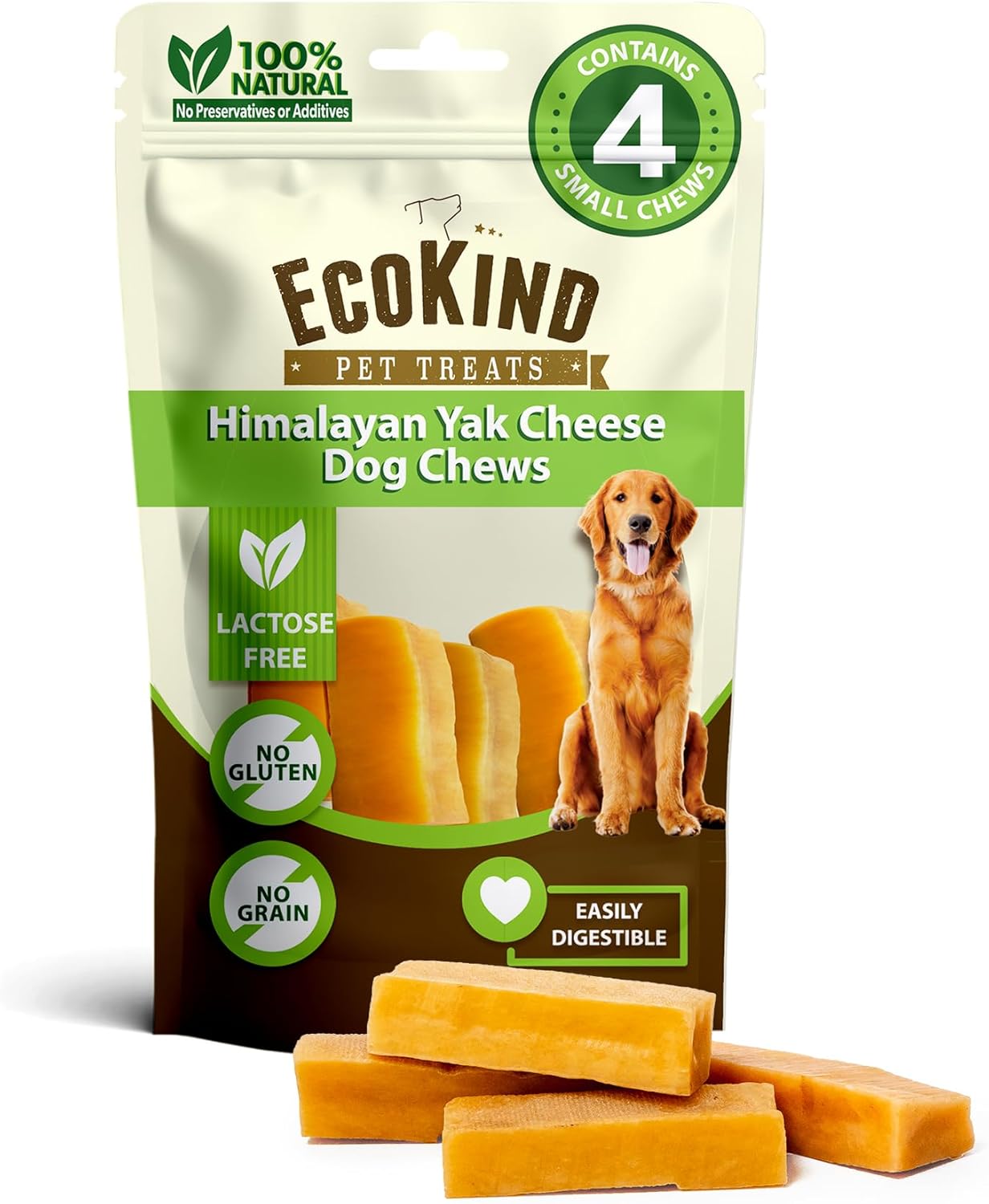 Gold Yak Chews for Small Dogs — Natural Himalayan Milk Chew Sticks (4, 8, or 16 Pack)