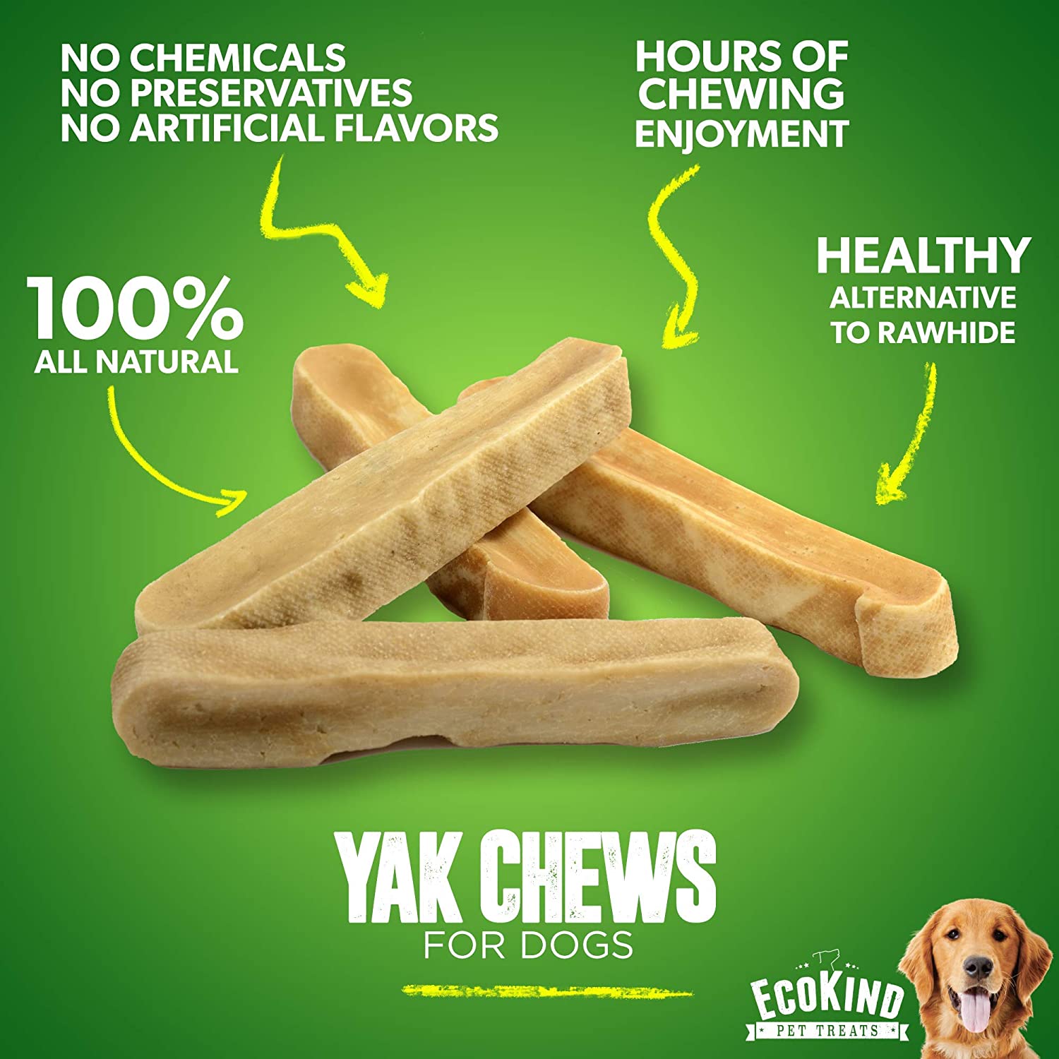 Gold Yak Chews for Small Dogs — Natural Himalayan Milk Chew Sticks (4, 8, or 16 Pack)
