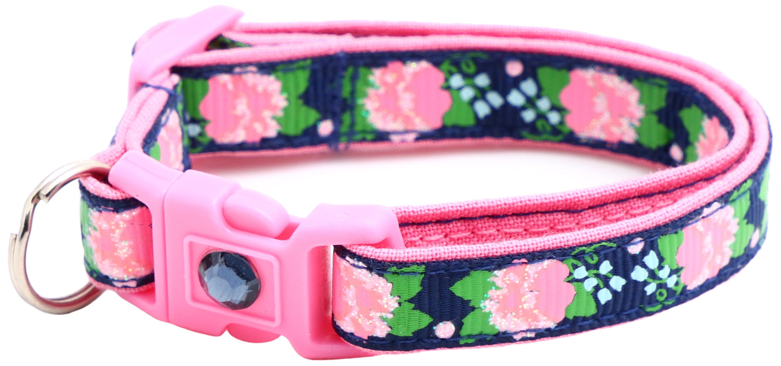 Pink Carnations on Navy Cat Collar-7