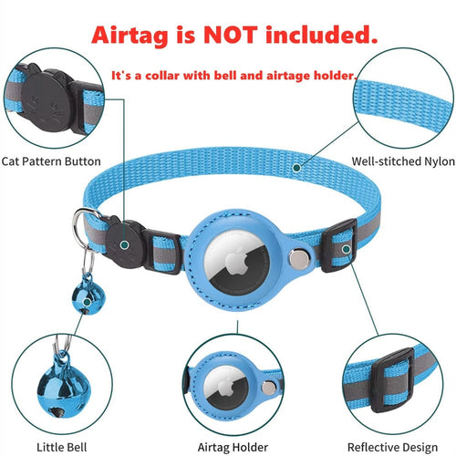 Reflective AirTag Collar for Cats & Dogs — Built-In AirTag Case, Adjustable 22–32cm