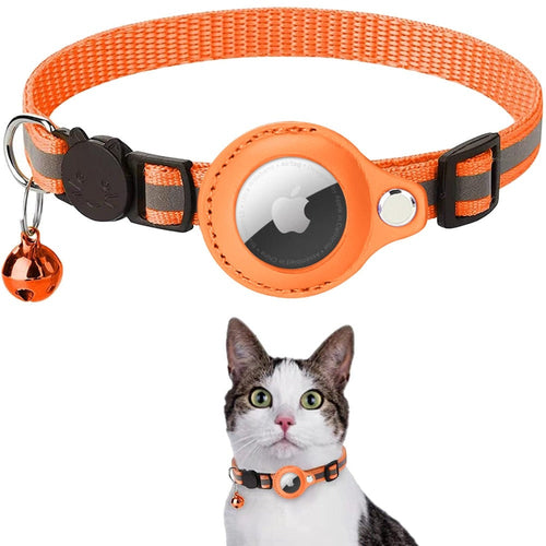 Reflective AirTag Collar for Cats & Dogs — Built-In AirTag Case, Adjustable 22–32cm