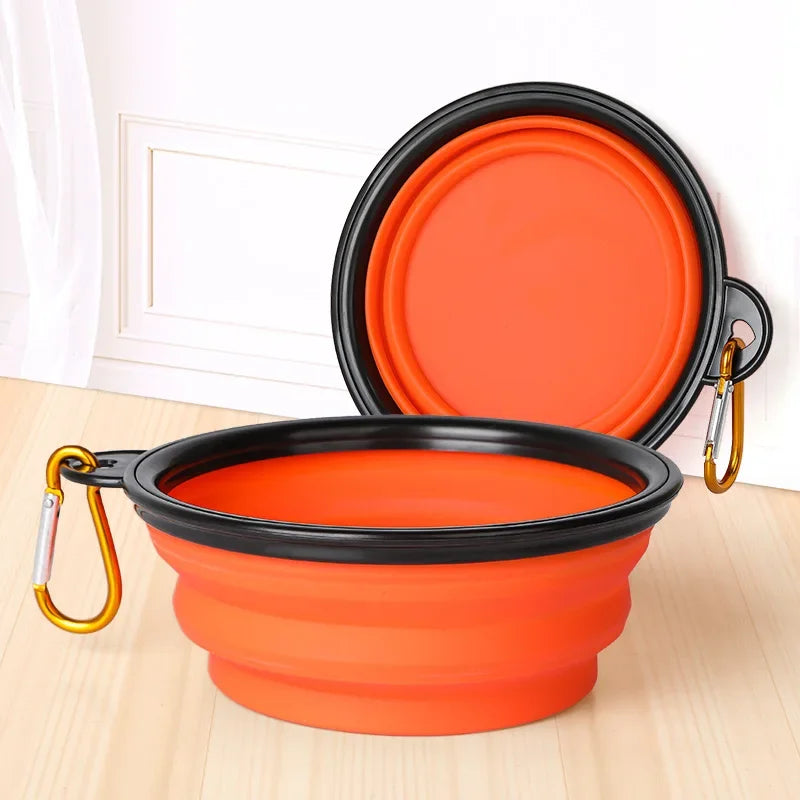 Collapsible Silicone Pet Bowl with Carabiner Clip — Travel Dog Food & Water Dish