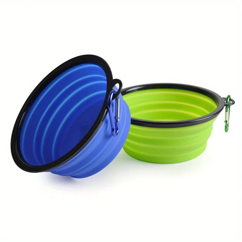 Folding Silicone Dog Bowl with Spill-Guard Lip — Portable Travel Pet Bowl
