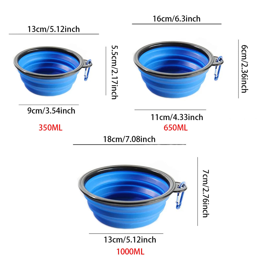 Collapsible Silicone Pet Bowl with Carabiner Clip — Travel Dog Food & Water Dish