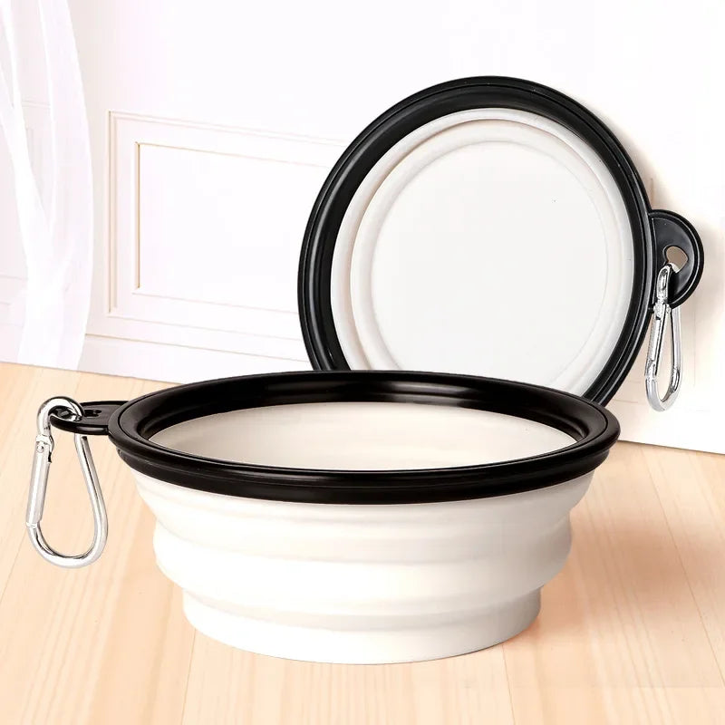 Collapsible Silicone Pet Bowl with Carabiner Clip — Travel Dog Food & Water Dish