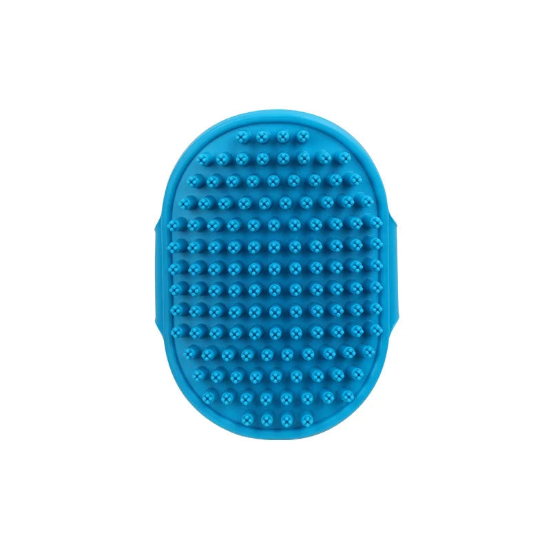 Pet Grooming Massage Brush — Rubber Bristle Bath Comb with Adjustable Ring Handle