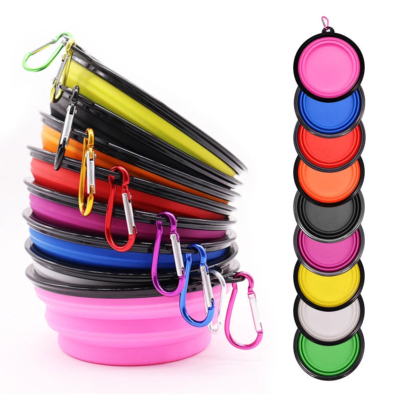 Collapsible Silicone Pet Bowl with Carabiner Clip — Travel Dog Food & Water Dish