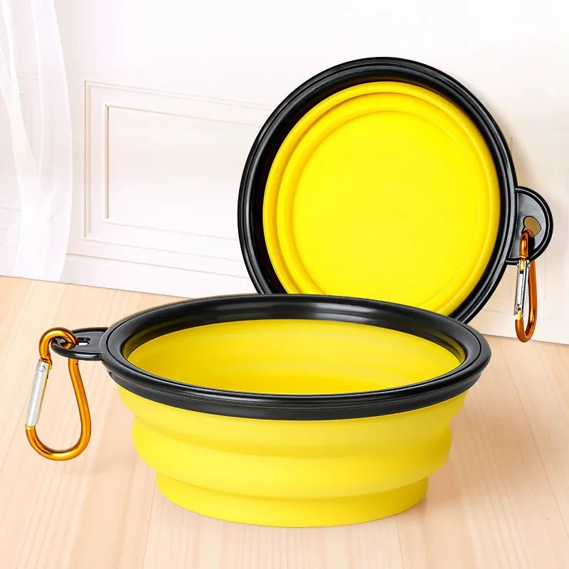 Collapsible Silicone Pet Bowl with Carabiner Clip — Travel Dog Food & Water Dish