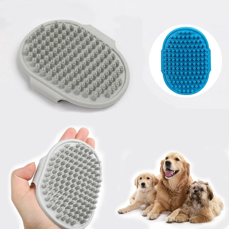 Pet Grooming Massage Brush — Rubber Bristle Bath Comb with Adjustable Ring Handle