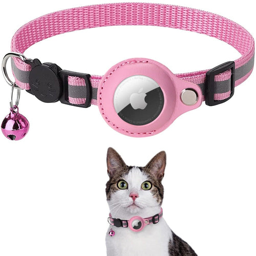 Reflective AirTag Collar for Cats & Dogs — Built-In AirTag Case, Adjustable 22–32cm