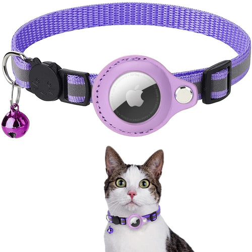 Reflective AirTag Collar for Cats & Dogs — Built-In AirTag Case, Adjustable 22–32cm