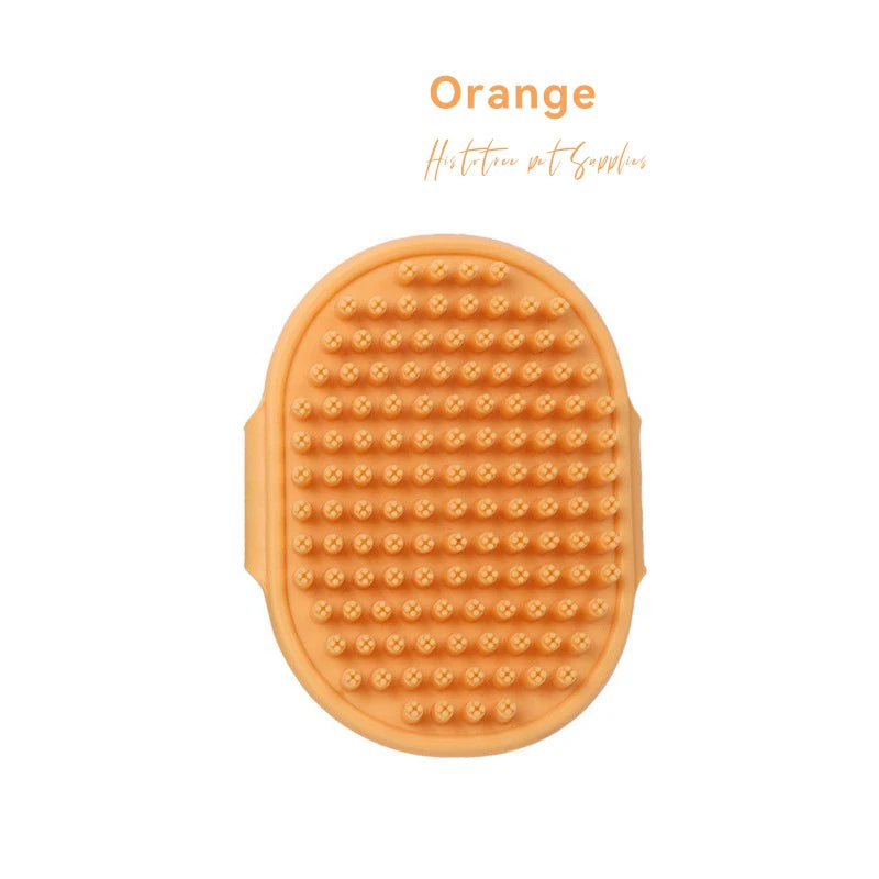 Pet Grooming Massage Brush — Rubber Bristle Bath Comb with Adjustable Ring Handle
