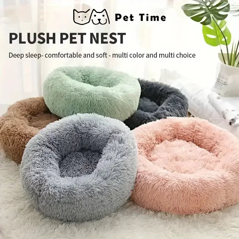 Plush Pet Bed — Soft Round Cat & Dog Bed, Sizes M/L/XL