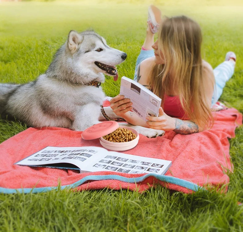 2-in-1 Travel Pet Bowl with Treat Compartment — Portable Dog Food & Water Dish