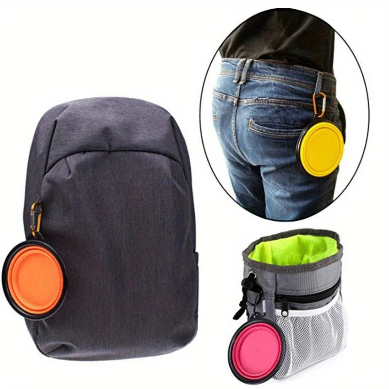 Folding Silicone Dog Bowl with Spill-Guard Lip — Portable Travel Pet Bowl