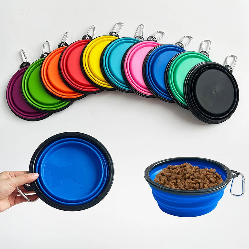 Collapsible Silicone Pet Bowl with Carabiner Clip — Travel Dog Food & Water Dish