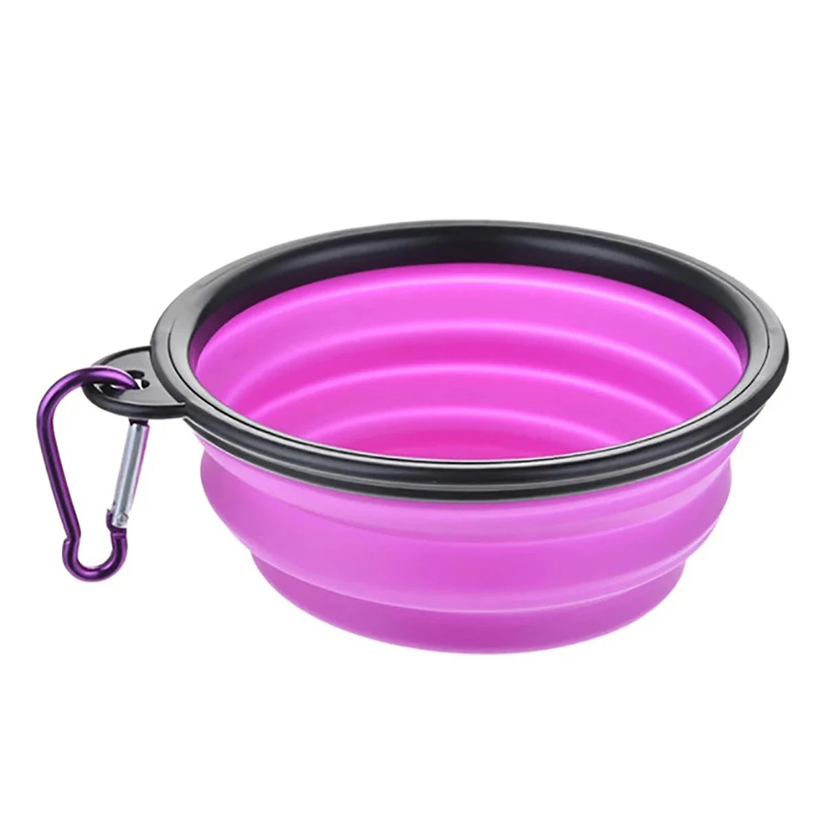 Collapsible Silicone Pet Bowl with Carabiner Clip — Travel Dog Food & Water Dish