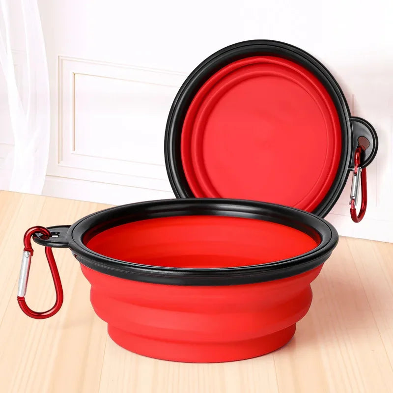 Collapsible Silicone Pet Bowl with Carabiner Clip — Travel Dog Food & Water Dish