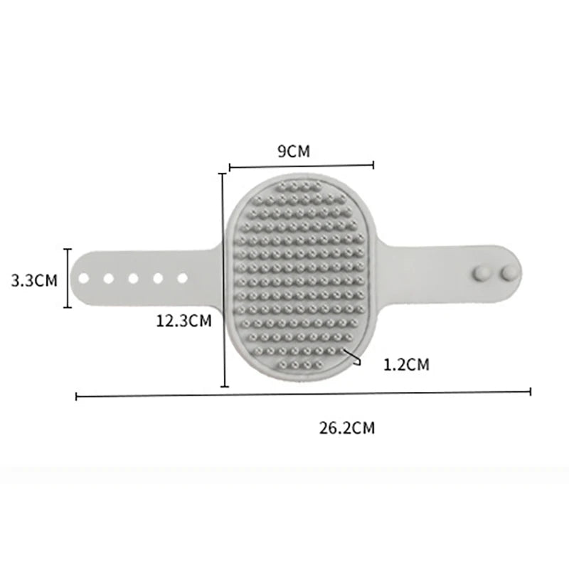 Pet Grooming Massage Brush — Rubber Bristle Bath Comb with Adjustable Ring Handle