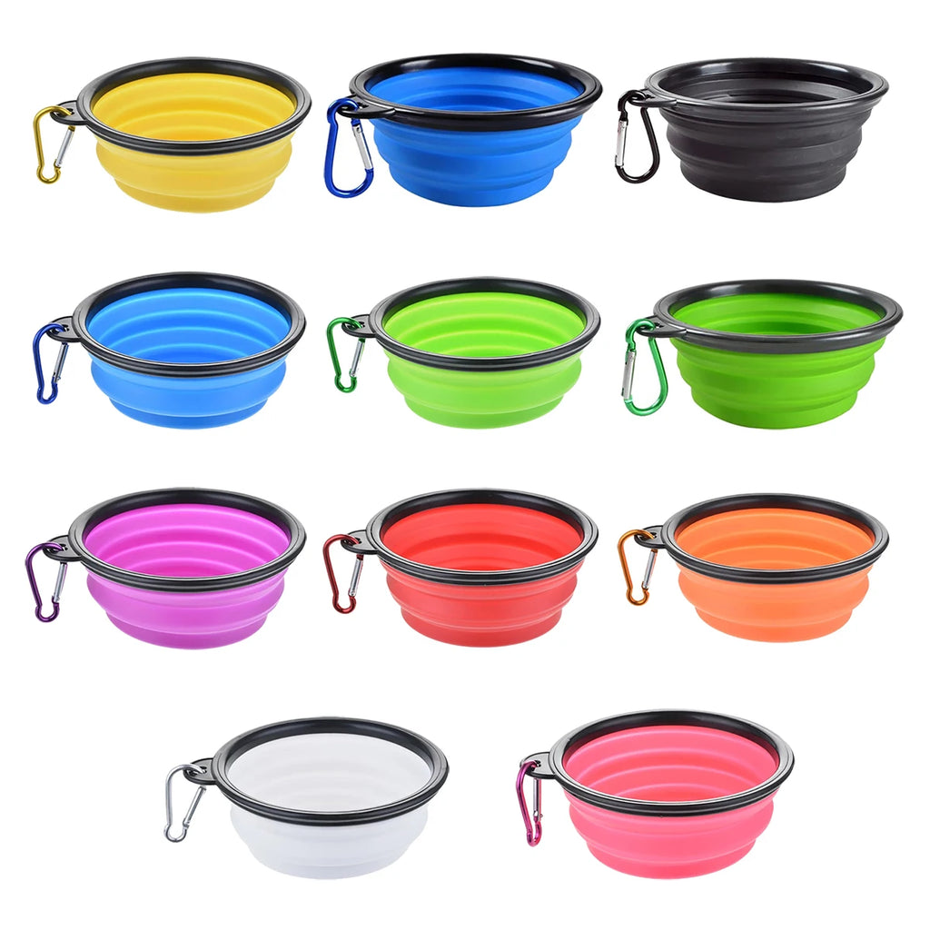 Collapsible Silicone Pet Bowl with Carabiner Clip — Travel Dog Food & Water Dish
