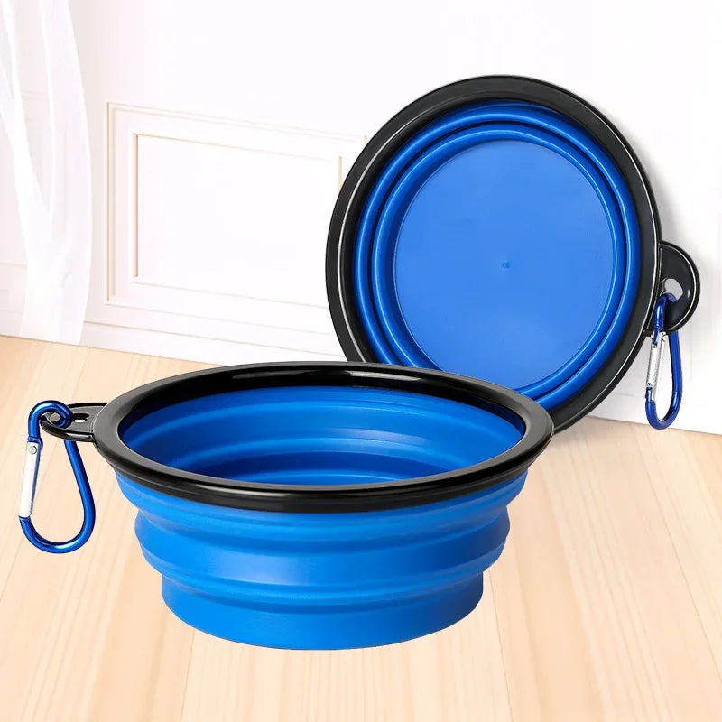 Collapsible Silicone Pet Bowl with Carabiner Clip — Travel Dog Food & Water Dish