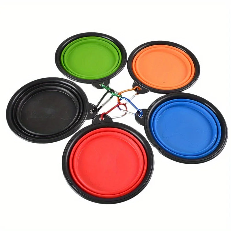 Folding Silicone Dog Bowl with Spill-Guard Lip — Portable Travel Pet Bowl