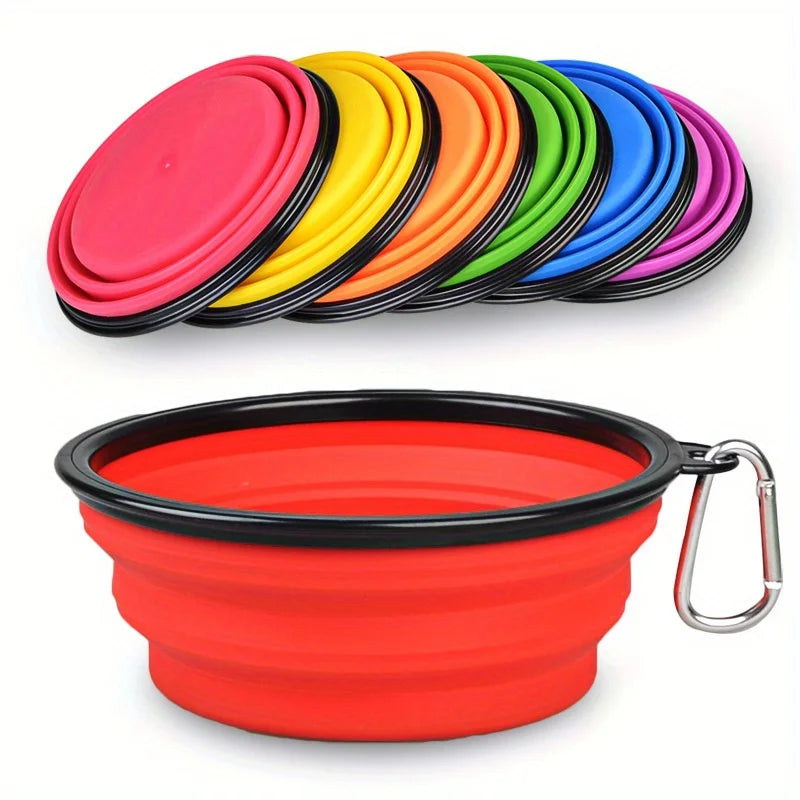 Folding Silicone Dog Bowl with Spill-Guard Lip — Portable Travel Pet Bowl