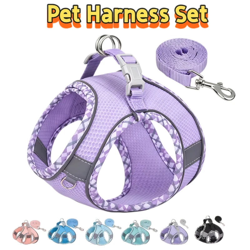 Reflective Adjustable Dog & Cat Harness and Leash Set — Safe & Comfortable Walking Set