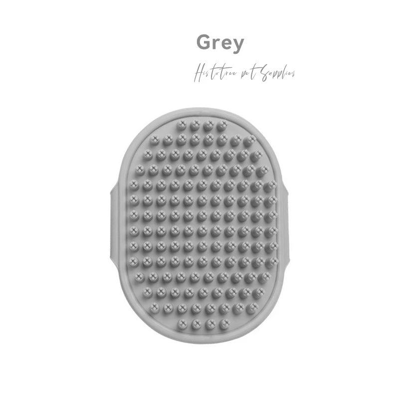Pet Grooming Massage Brush — Rubber Bristle Bath Comb with Adjustable Ring Handle