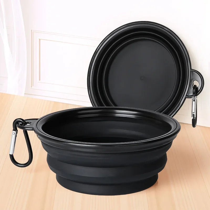 Collapsible Silicone Pet Bowl with Carabiner Clip — Travel Dog Food & Water Dish