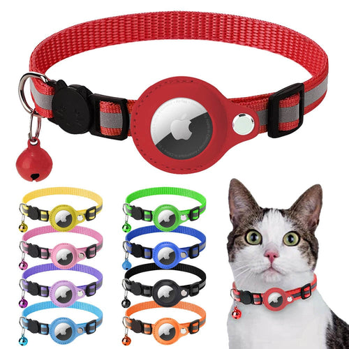 Reflective AirTag Collar for Cats & Dogs — Built-In AirTag Case, Adjustable 22–32cm