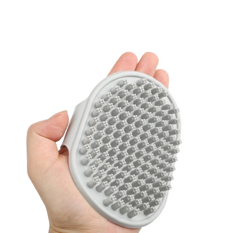 Pet Grooming Massage Brush — Rubber Bristle Bath Comb with Adjustable Ring Handle