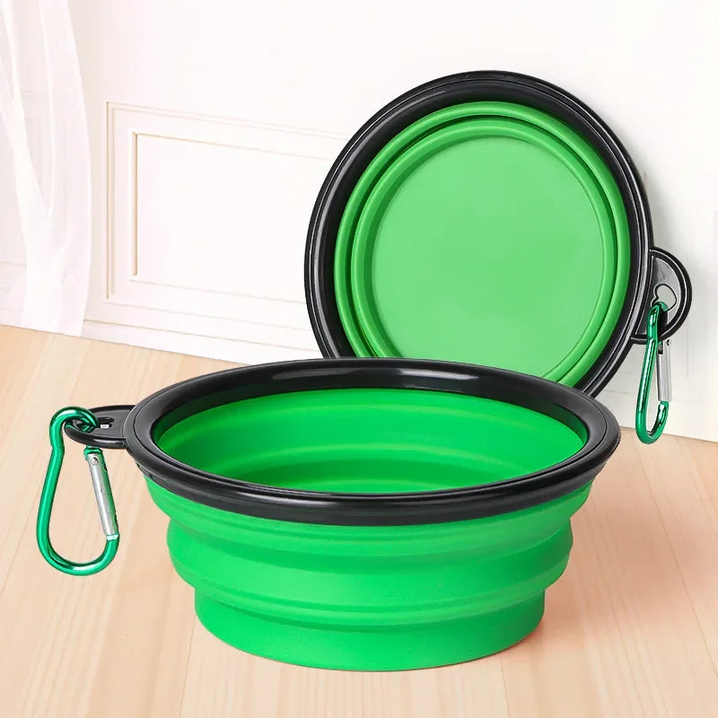 Collapsible Silicone Pet Bowl with Carabiner Clip — Travel Dog Food & Water Dish
