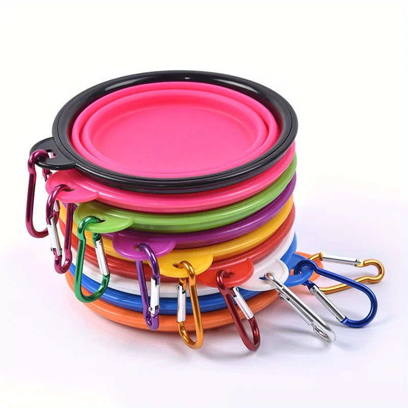 Folding Silicone Dog Bowl with Spill-Guard Lip — Portable Travel Pet Bowl