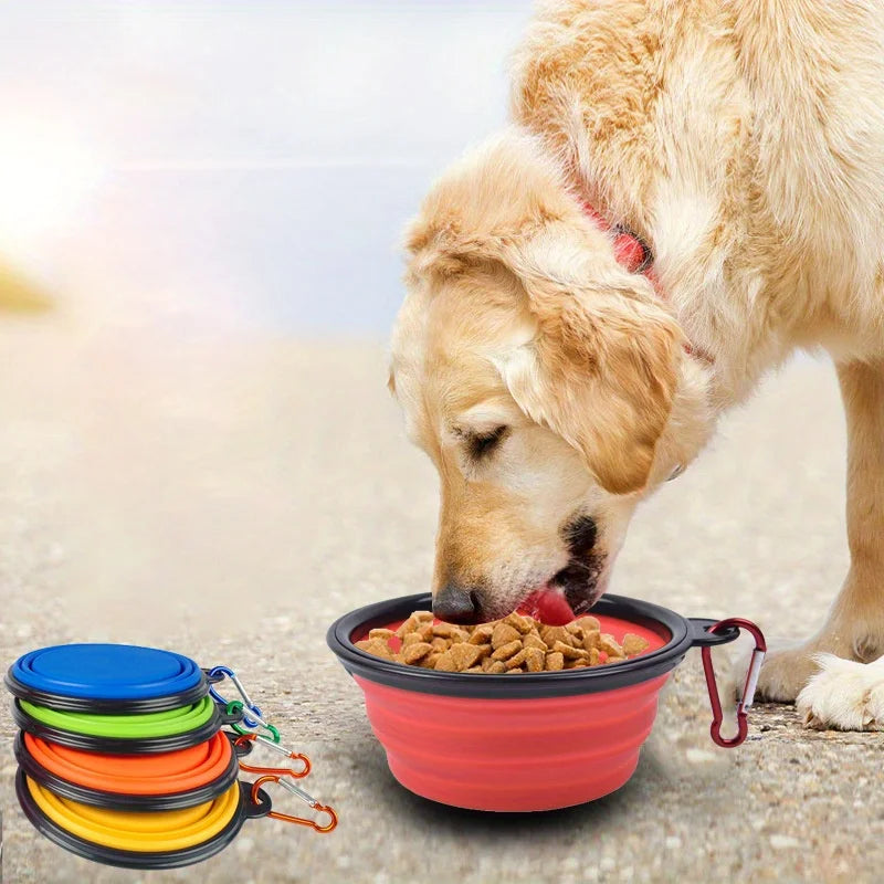 Folding Silicone Dog Bowl with Spill-Guard Lip — Portable Travel Pet Bowl