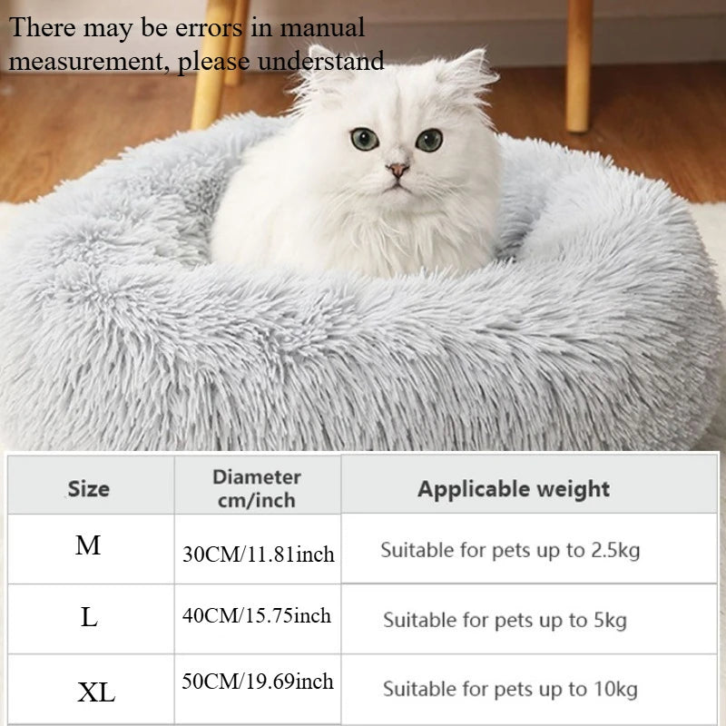 Plush Pet Bed — Soft Round Cat & Dog Bed, Sizes M/L/XL