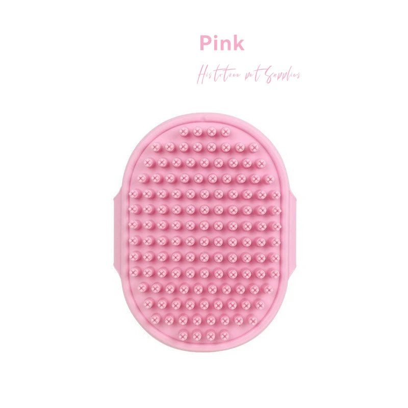 Pet Grooming Massage Brush — Rubber Bristle Bath Comb with Adjustable Ring Handle
