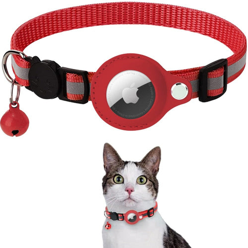 Reflective AirTag Collar for Cats & Dogs — Built-In AirTag Case, Adjustable 22–32cm