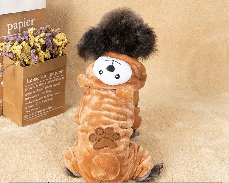 Cozy Coral Fleece Dog Costume — Cartoon Style Autumn & Winter Pet Outfit