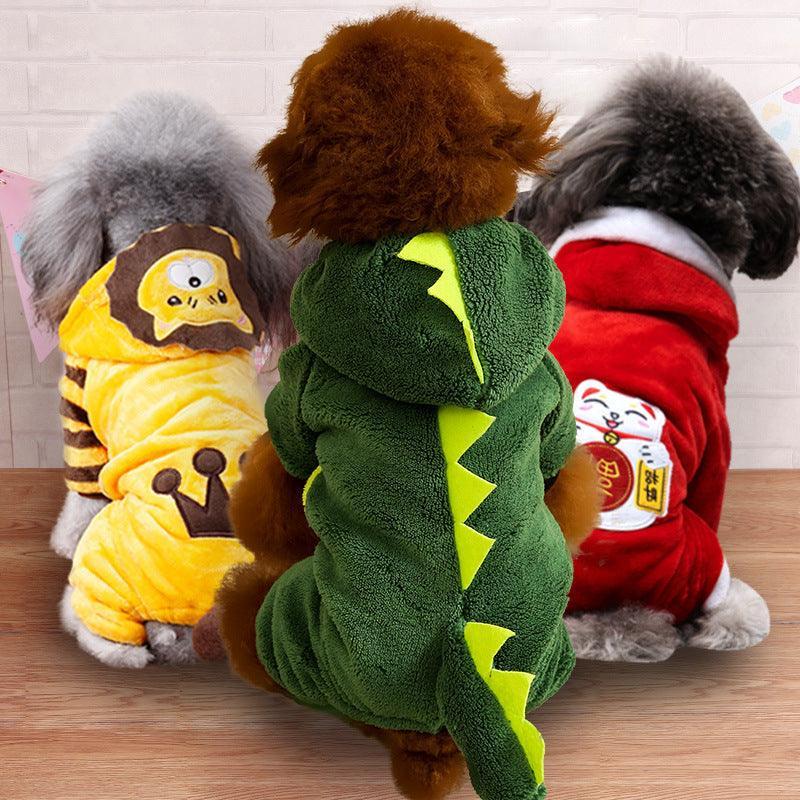 Cozy Coral Fleece Dog Costume — Cartoon Style Autumn & Winter Pet Outfit