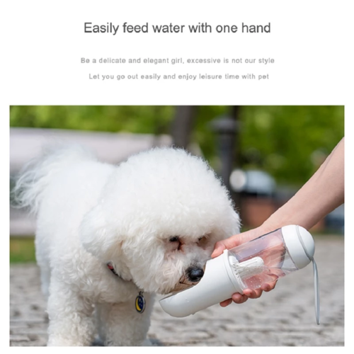 Outdoor Pet Water Bottle with Drinking Trough — 330mL Travel Dispenser for Dogs & Cats