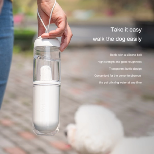 Outdoor Pet Water Bottle with Drinking Trough — 330mL Travel Dispenser for Dogs & Cats