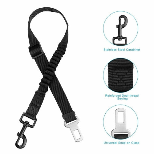 Dog Car Seatbelt Safety Tether 2-Pack — Adjustable Nylon Restraint for All Vehicles