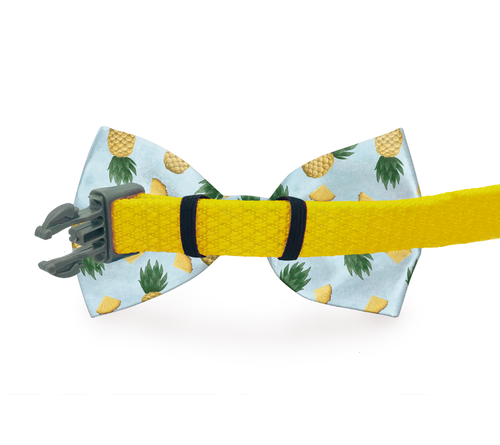 Pineapple Dog Bow Tie — Tropical Print, Elastic Loop Collar Attachment